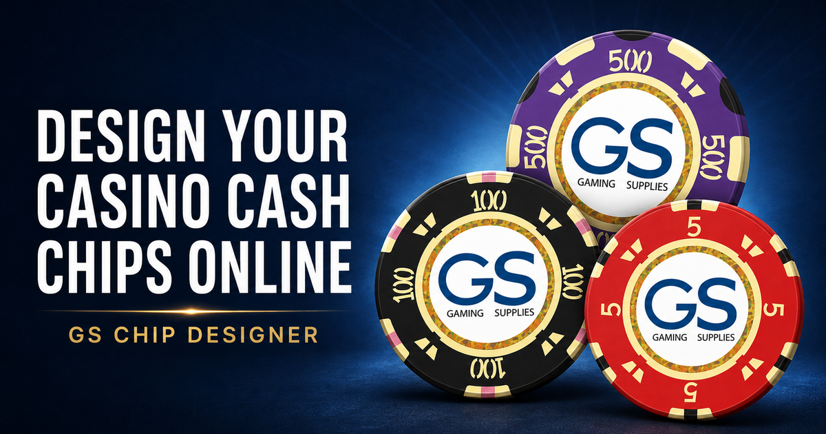 Three custom GS casino cash chip designs in red, black and purple